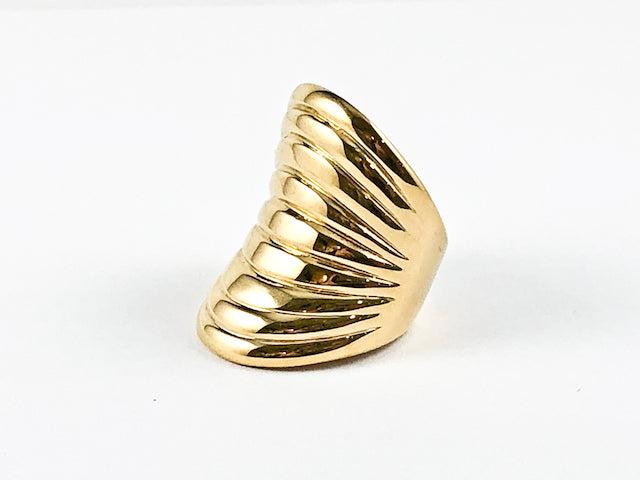 Modern Long Layered Band Design Gold Tone Steel Ring  HOUSE OF SHE