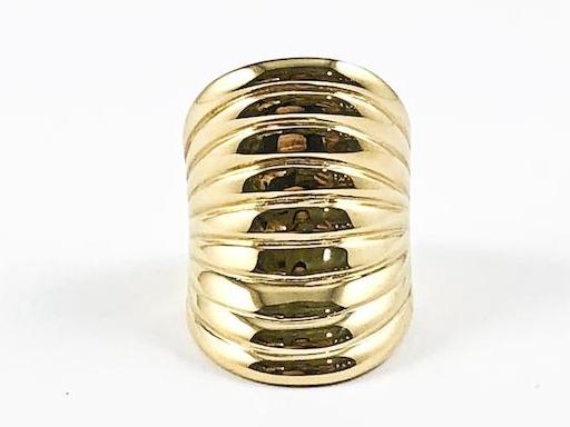 Modern Long Layered Band Design Gold Tone Steel Ring  HOUSE OF SHE