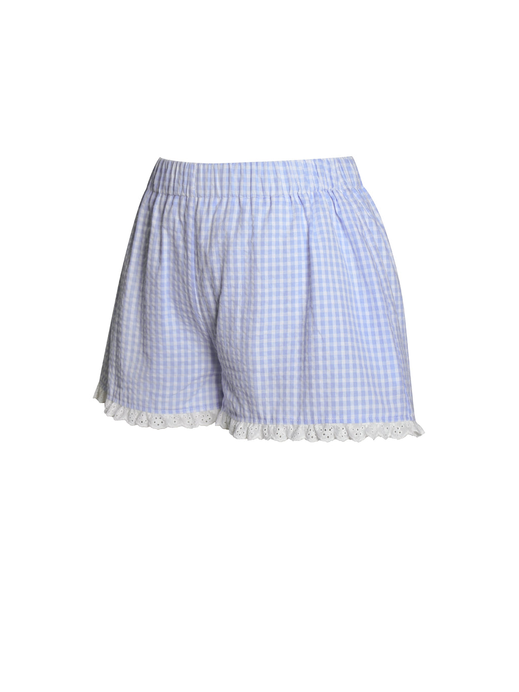 Qutayla Baby Blue Gingham Lace Trim Shorts - HOUSE OF SHE