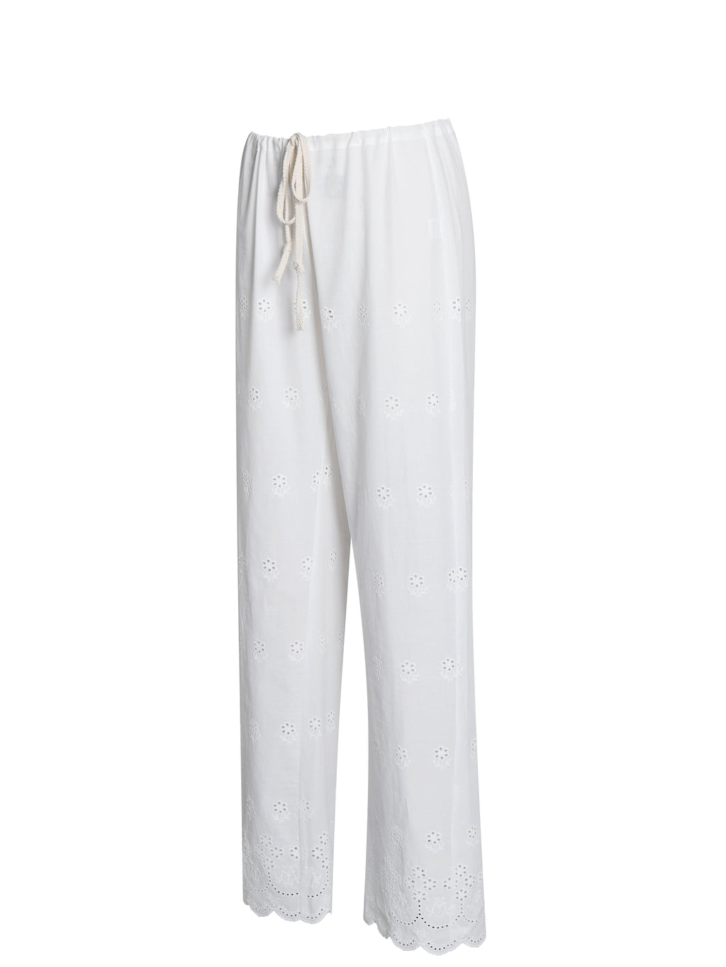 Raina White Cotton Eyelet Straight Pants - HOUSE OF SHE