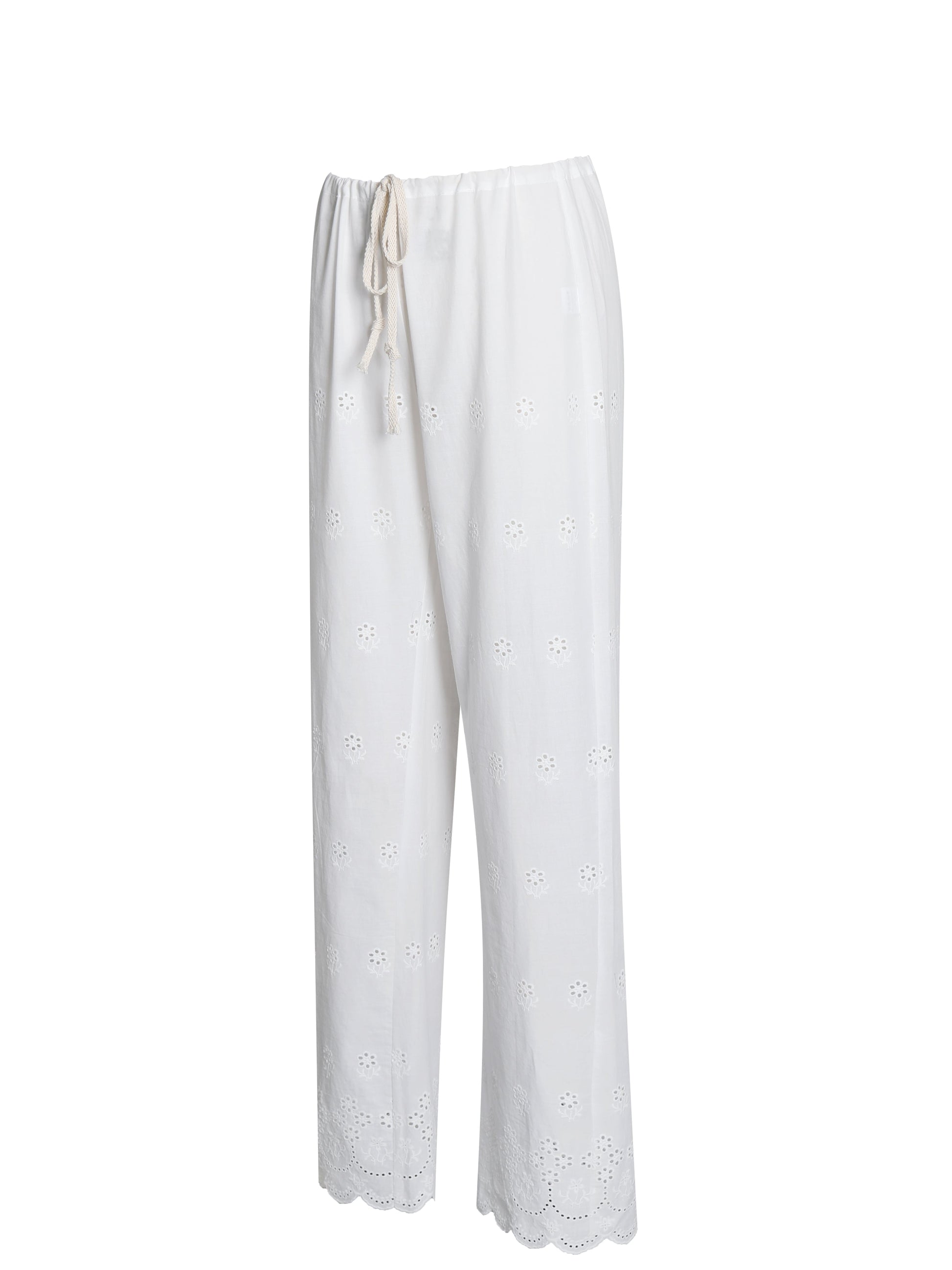 Raina White Cotton Eyelet Straight Pants - HOUSE OF SHE