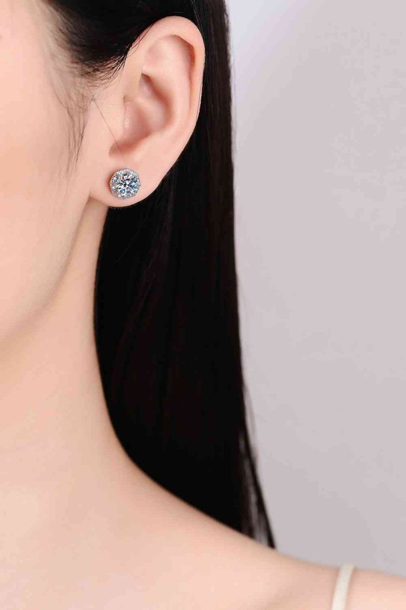2 Carat Moissanite 925 Sterling Silver Stud Earrings - HOUSE OF SHE