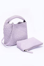 2 In 1 Weaved Faux Leather Top Handle Bag Set - HOUSE OF SHE