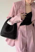 2 In 1 Weaved Faux Leather Top Handle Bag Set - HOUSE OF SHE