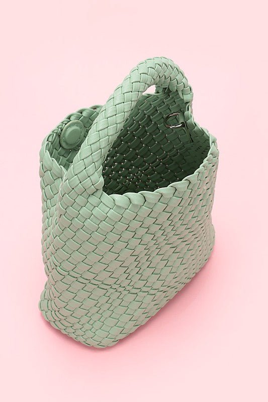 2 In 1 Weaved Faux Leather Top Handle Bag Set - HOUSE OF SHE