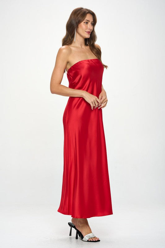 Lia Silky Satin Tube Draped Dress  HOUSE OF SHE