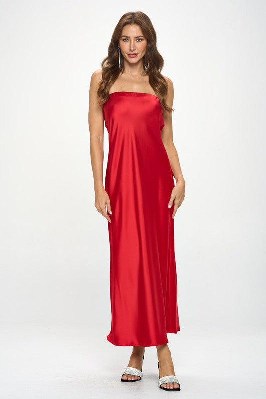 Lia Silky Satin Tube Draped Dress  HOUSE OF SHE