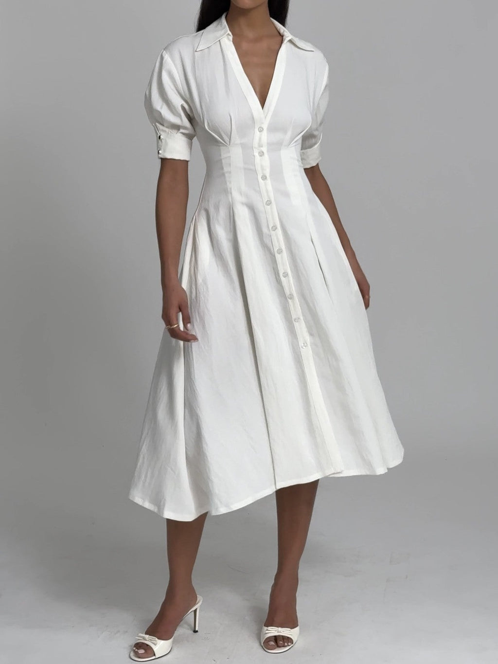Palina Lyocell Pleated Midi Preppy Shirt Dress - HOUSE OF SHE