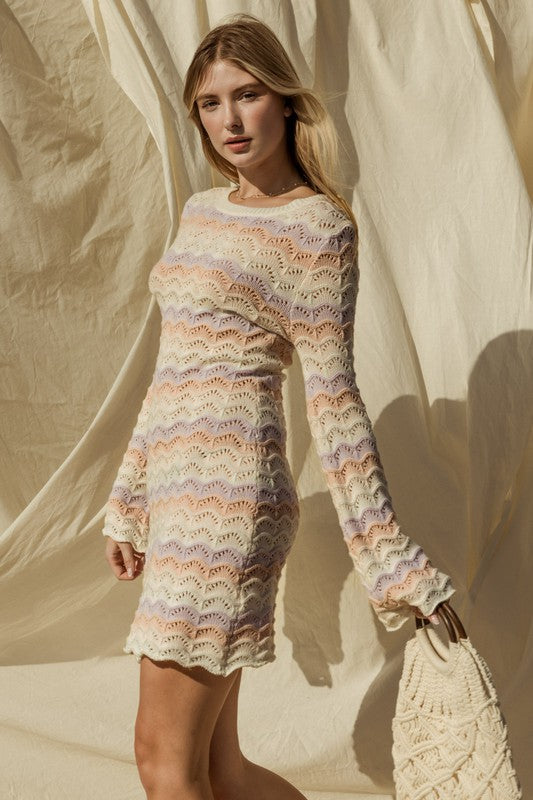 Round Neck Bell Sleeve Knit Dress  HOUSE OF SHE