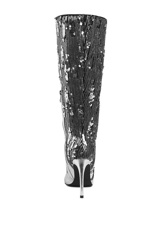 Sitarah Sequin Embellished Stiletto Long Boots  HOUSE OF SHE