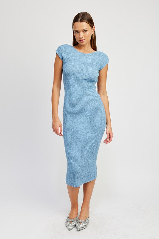 Cap Sleeve Bodycon Dress With Open Back  HOUSE OF SHE