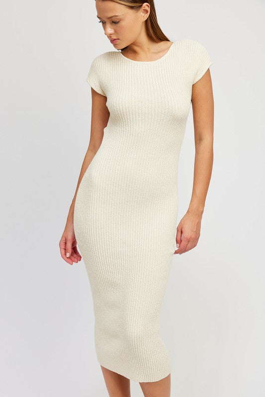 Cap Sleeve Bodycon Dress With Open Back  HOUSE OF SHE