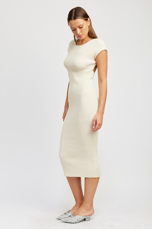 Cap Sleeve Bodycon Dress With Open Back  HOUSE OF SHE