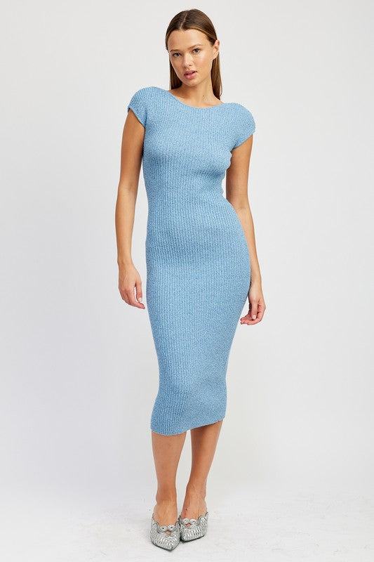 Cap Sleeve Bodycon Dress With Open Back  HOUSE OF SHE