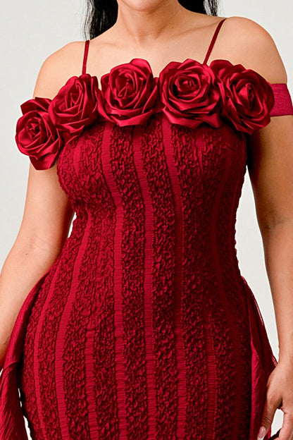 Cocktail Rose Off-Shoulder Floral Dress