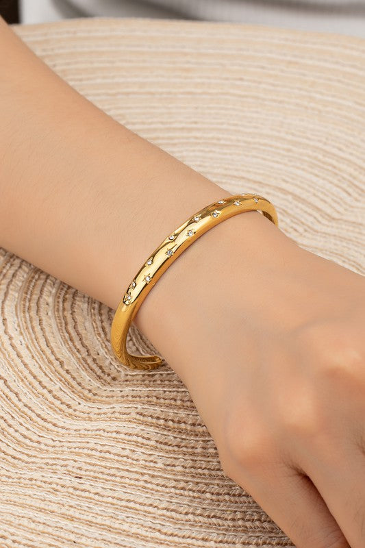 Stainless engraved star rhinestone cuff bracelet  HOUSE OF SHE