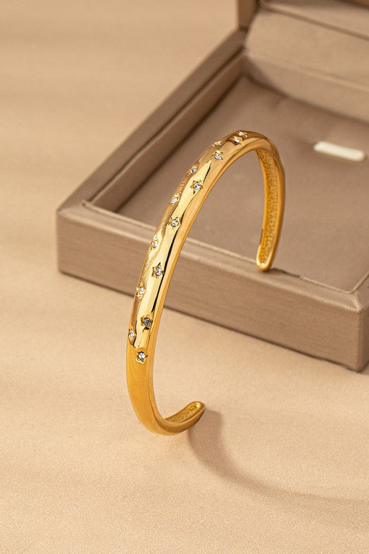 Stainless engraved star rhinestone cuff bracelet  HOUSE OF SHE