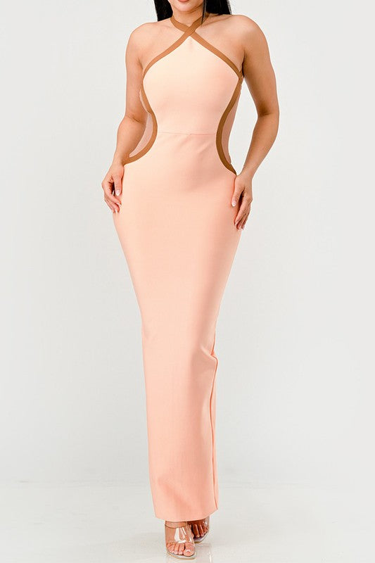 Peaches and Cream Infinity Gown Bandage Dress - HOUSE OF SHE
