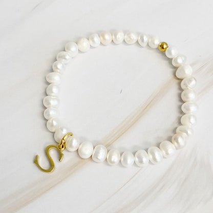 Freshwater Pearl Initial Charm Bracelet  HOUSE OF SHE