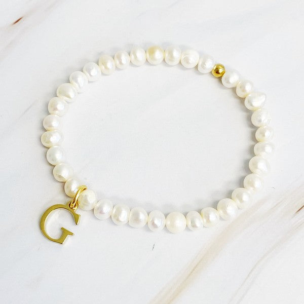 Freshwater Pearl Initial Charm Bracelet  HOUSE OF SHE