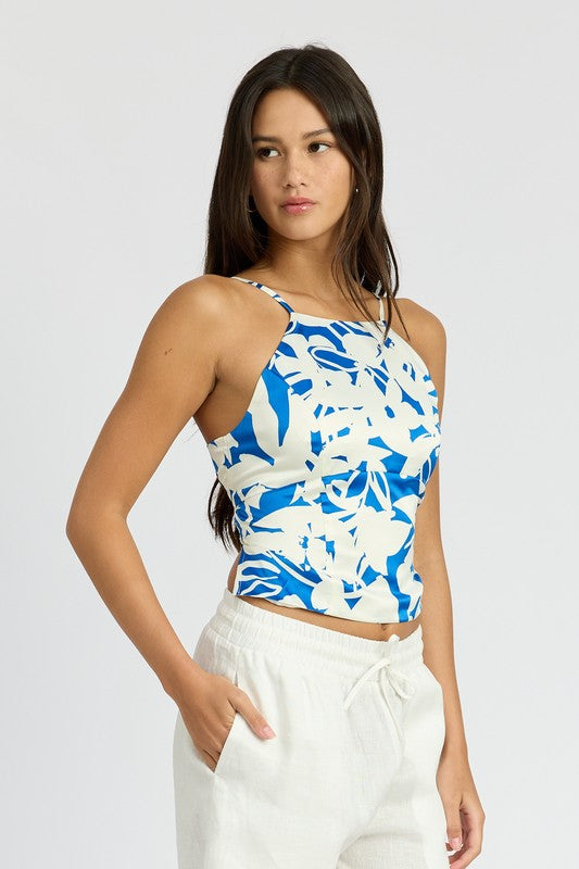 Lace Up Back Halter Neck Top  HOUSE OF SHE