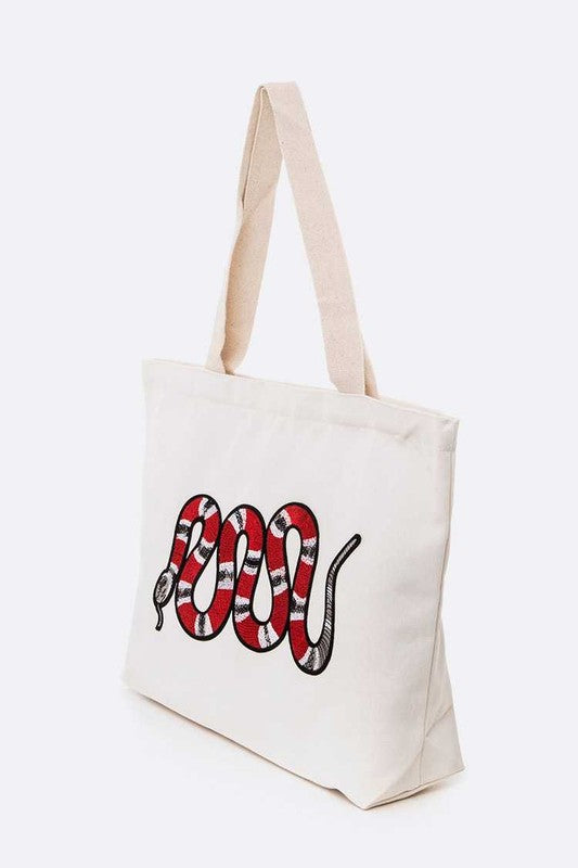 Large Snake Patch Canvas Tote Bag - HOUSE OF SHE