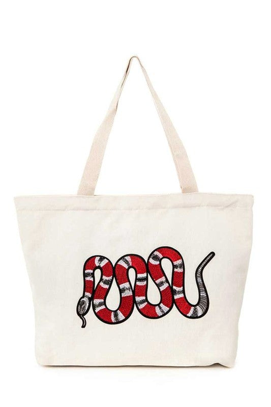 Large Snake Patch Canvas Tote Bag - HOUSE OF SHE
