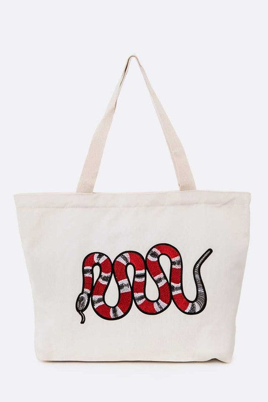 Large Snake Patch Canvas Tote Bag - HOUSE OF SHE