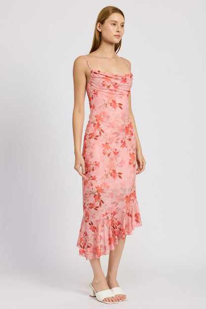 Floral Asymmetrical Ruffle Dress