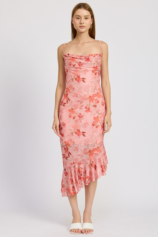 Floral Asymmetrical Ruffle Dress