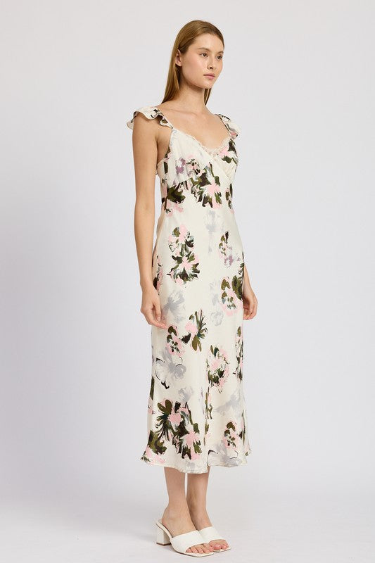 Floral Midi Dress With Lace Detail  HOUSE OF SHE