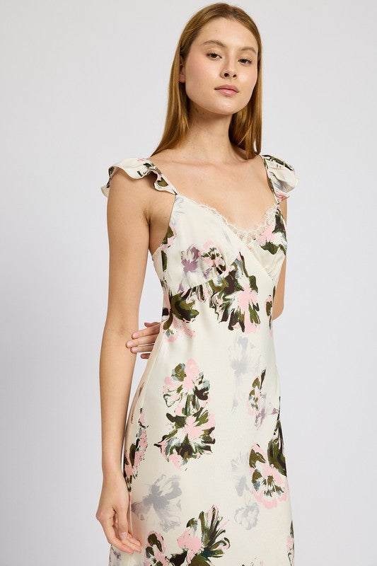 Floral Midi Dress With Lace Detail  HOUSE OF SHE