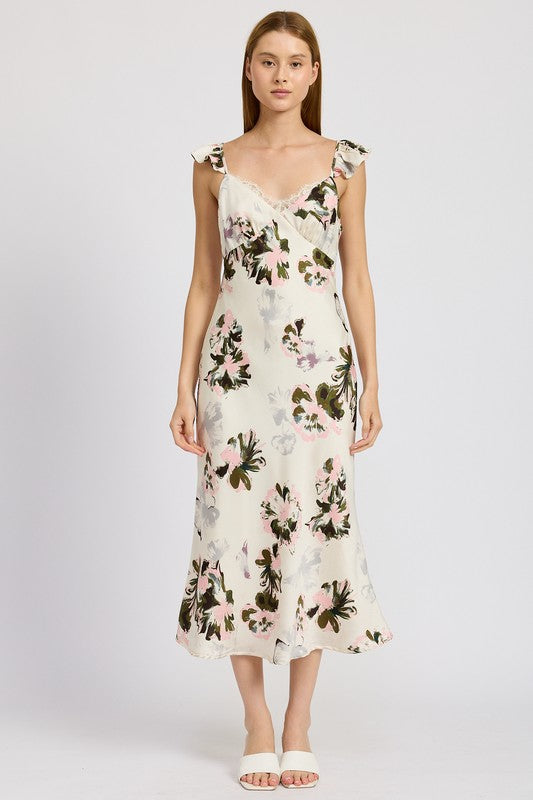Floral Midi Dress With Lace Detail  HOUSE OF SHE