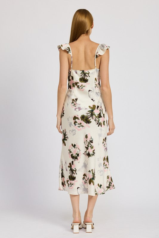 Floral Midi Dress With Lace Detail  HOUSE OF SHE