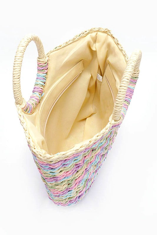 Faux Straw Round Handle Basket Tote - HOUSE OF SHE