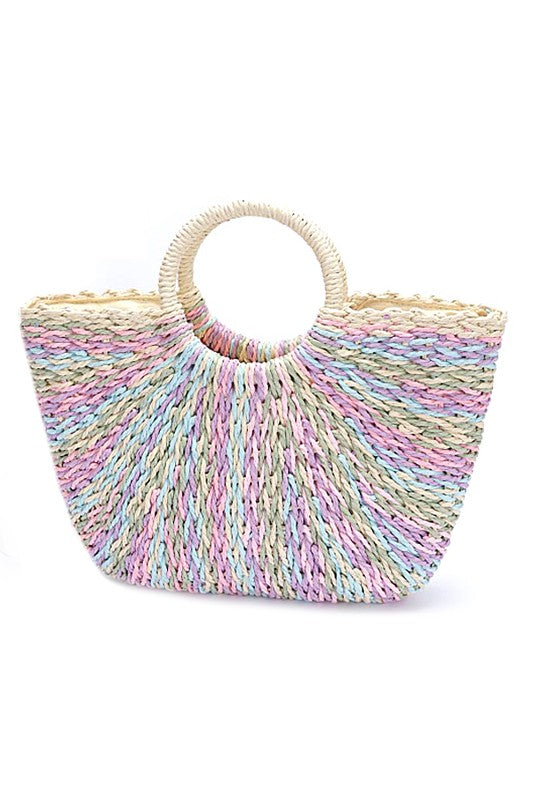 Faux Straw Round Handle Basket Tote - HOUSE OF SHE