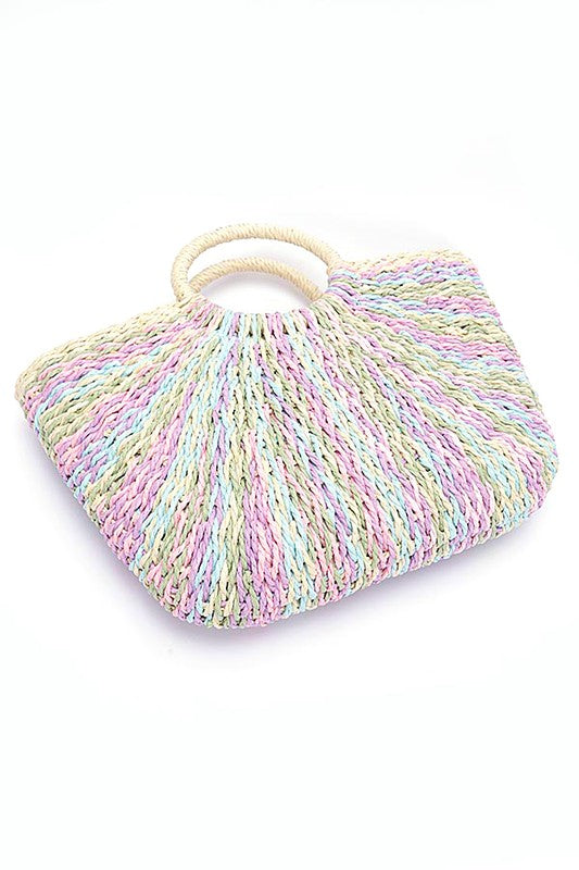 Faux Straw Round Handle Basket Tote - HOUSE OF SHE