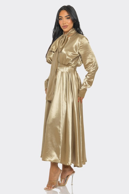 Satin Bow-Tie Midi Dress - HOUSE OF SHE