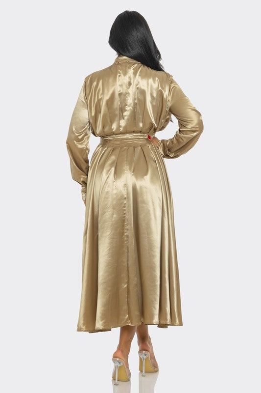 Satin Bow-Tie Midi Dress - HOUSE OF SHE