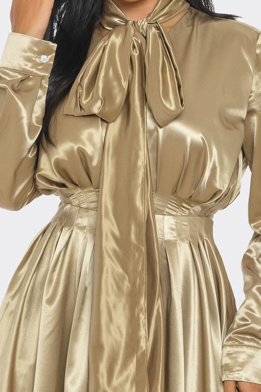 Satin Bow-Tie Midi Dress - HOUSE OF SHE