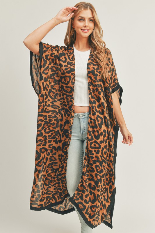 Leopard Print Front Open Long Kimono  HOUSE OF SHE