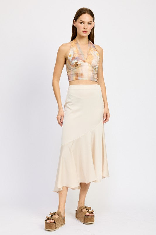 Asymmetrical Ruffle Hem Skirt - HOUSE OF SHE