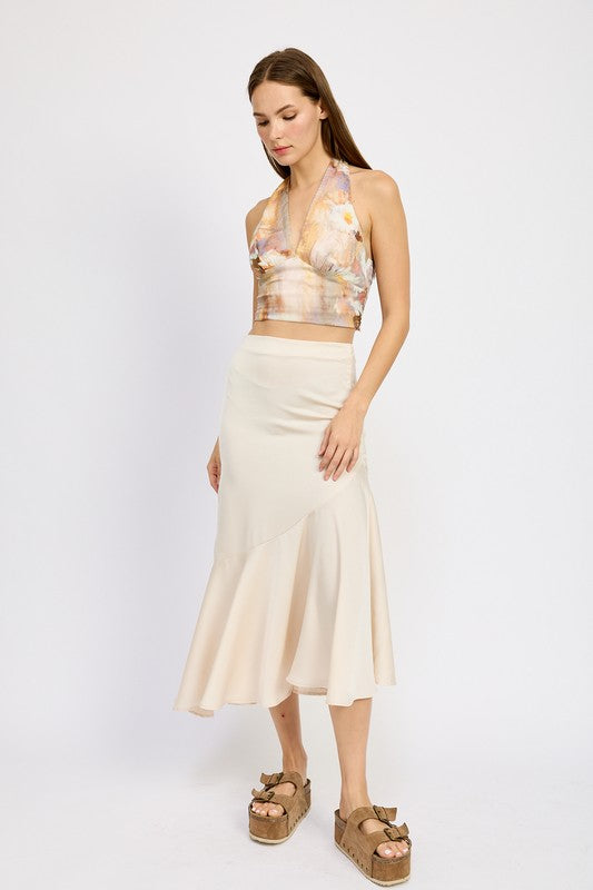Asymmetrical Ruffle Hem Skirt - HOUSE OF SHE