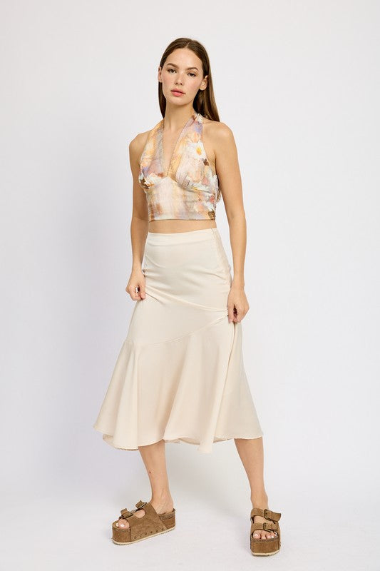 Asymmetrical Ruffle Hem Skirt - HOUSE OF SHE