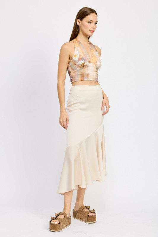 Asymmetrical Ruffle Hem Skirt - HOUSE OF SHE