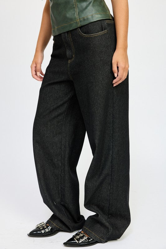 Fleece Lined Denim Pants - HOUSE OF SHE