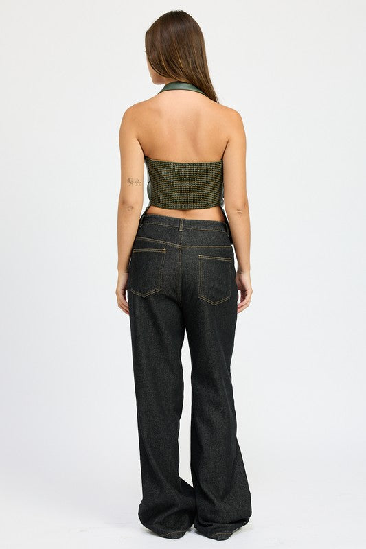 Fleece Lined Denim Pants - HOUSE OF SHE