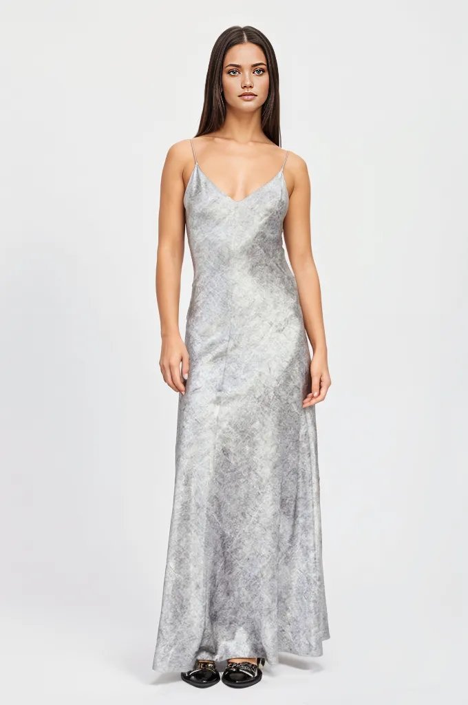 Sela Silver Maxi Slip Dress - HOUSE OF SHE