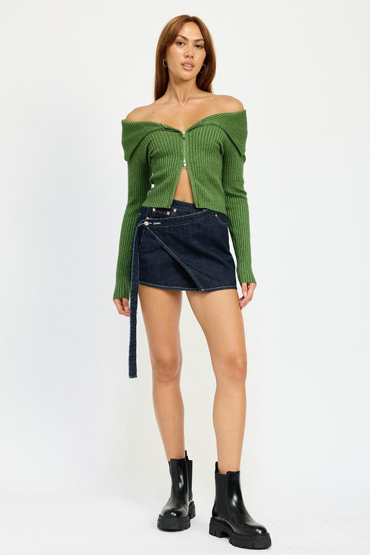 Wrapped Mini Denim Skirt - HOUSE OF SHE