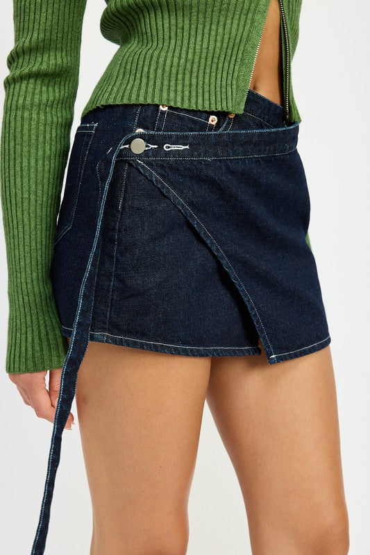 Wrapped Mini Denim Skirt - HOUSE OF SHE